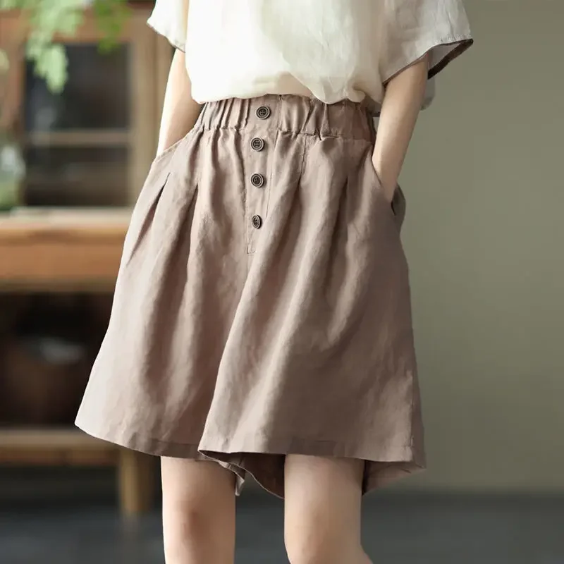

Women's Loose Shorts Cotton High Waist Elastic Casual Solid Fashion Home and Linen LJ90