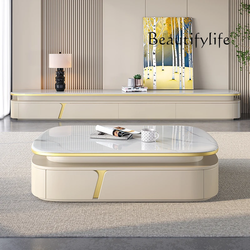 Italian light luxury microcrystalline stone coffee table living room home modern simple light luxury high-end coffee table TV ca