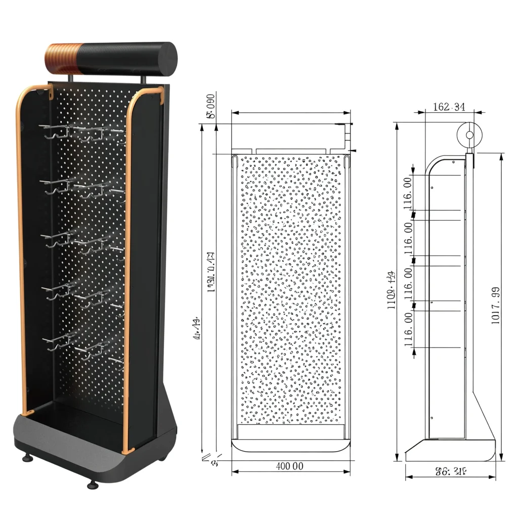AA Battery Display Rack Pegboard Floor Display Stand with Hanging Hooks