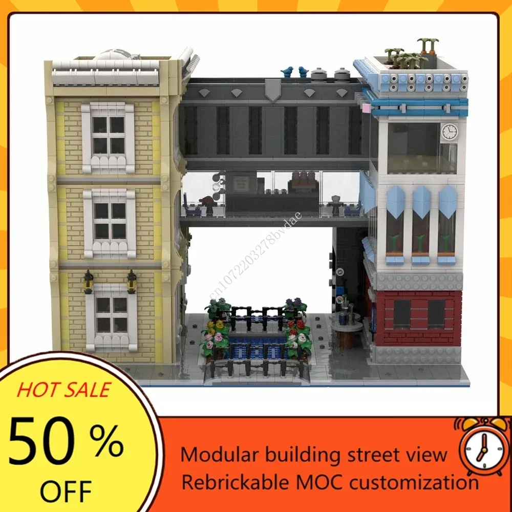 Décennie s de construction de modèle de vue sur la rue, MOC modulaire, architecture, éducation, assemblage, cadeaux de jouets, campus universitaire, créatif, 4485 pièces