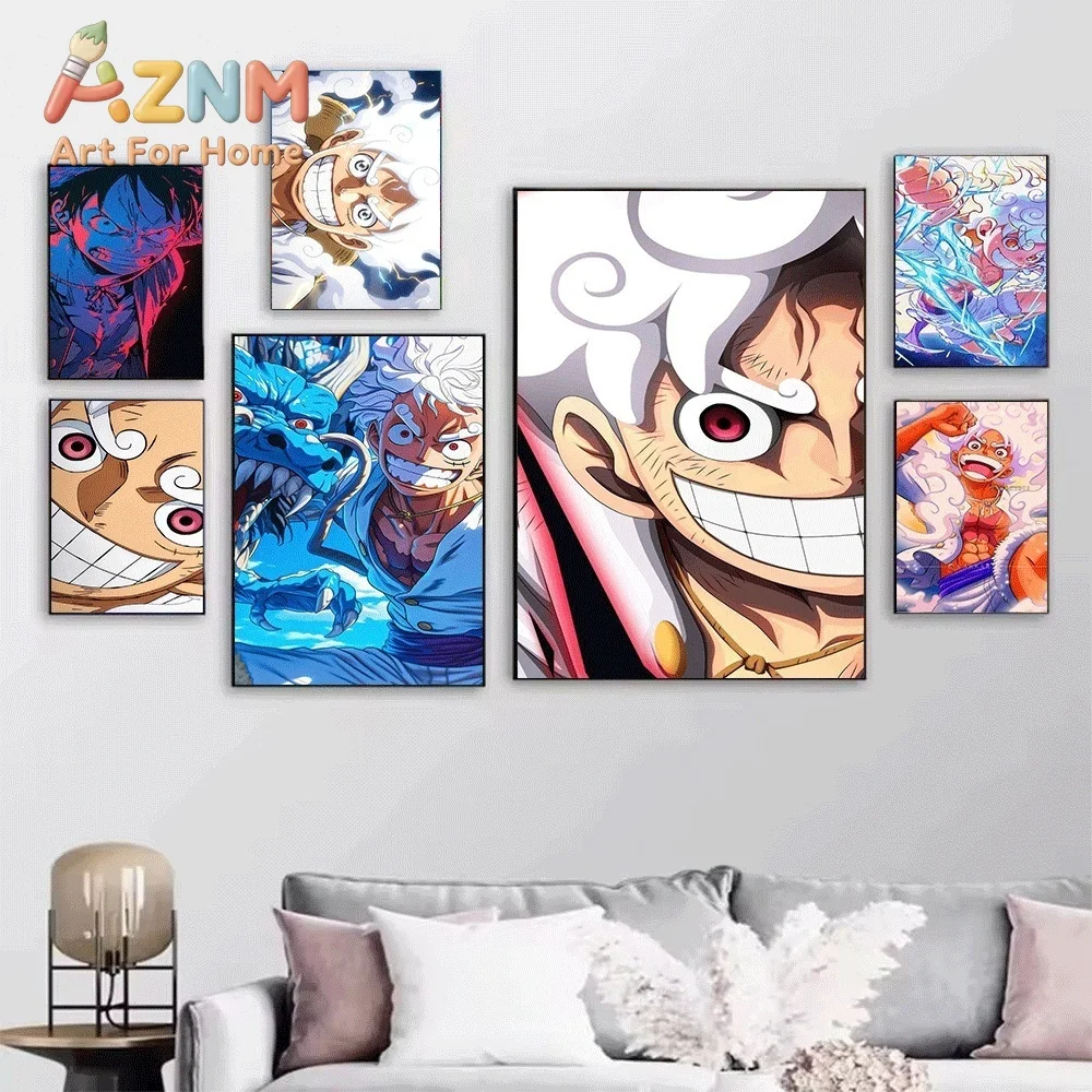 Anime One Piece Gear 5 Nika Luffy Frameless Canvas Wall Art Painting Poster Home Bedroom Living Room Decoration Art Print Wall