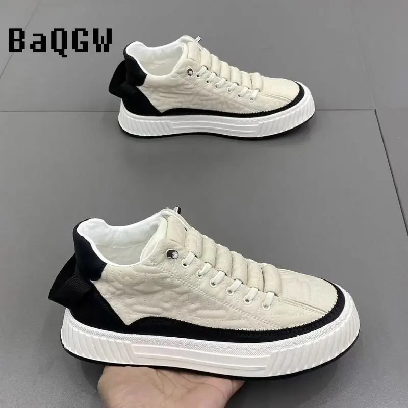 Men Spring Autumn Color Contrast Increased Casual Shoes Fashion Bandages Board Shoes High Quality Outdoor Boots British Style