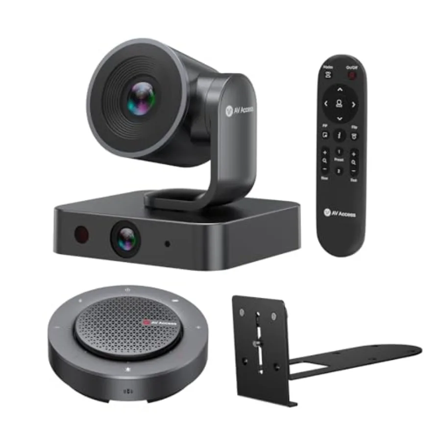 Meeting Room: 4K AI PTZ Webcam with Dual Lens + Wireless USB/Bluetooth Speakerphone, Black, AI Framing Presenter Tracking, 15x