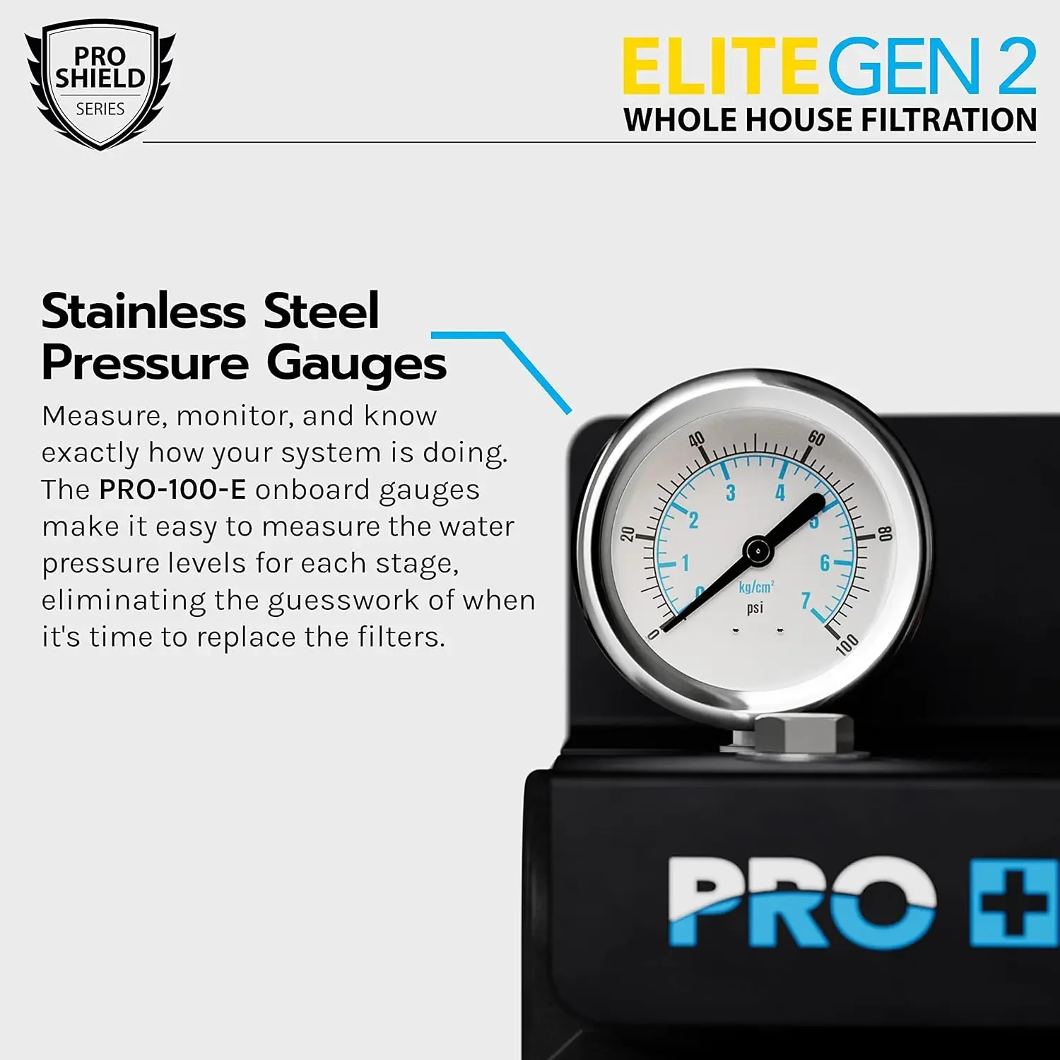 Imagem -06 - Whole House Water Filtration System Pro Mais Aqua Elite Series Gen2 Pro100-e para Cidade e Água de Poço com Manômetros