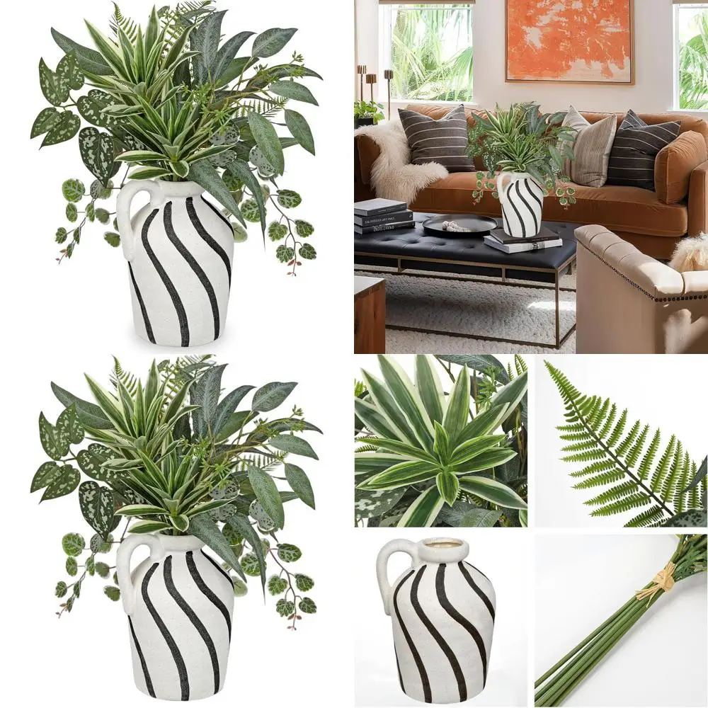 

Цементная ваза в деревенском стиле с искусственными горшечными растениями, композиция из искусственных листьев для центральных предметов стола, идеально подходит для дома в стиле фермерского дома.