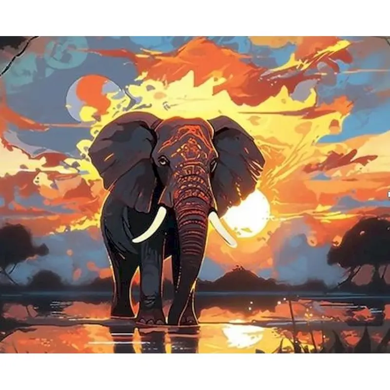 GATYZTORY Sunset Elephants DIY Painting By Numbers