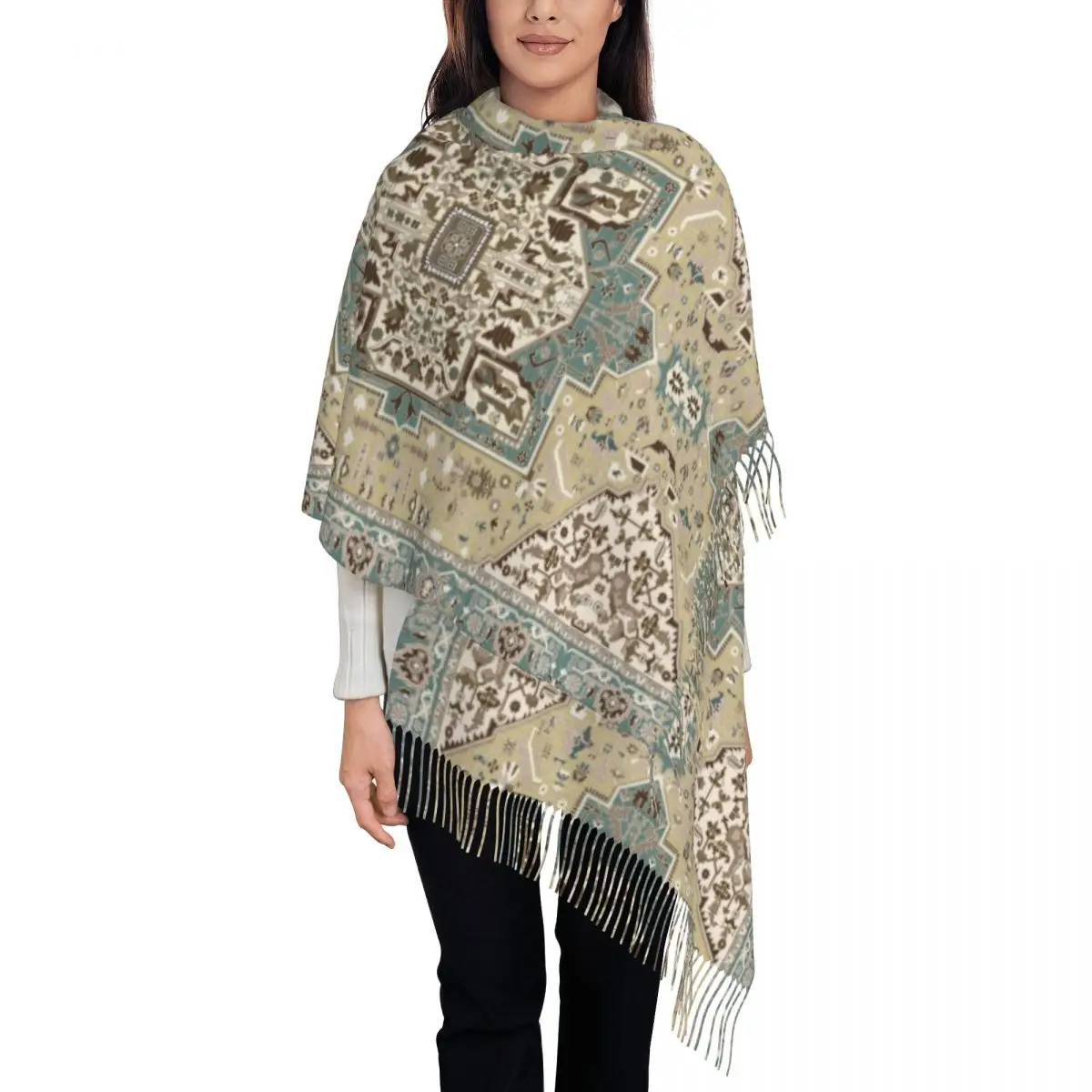 

Bohemia Ethnic Antique Persian Carpet Tassel Scarf Women Soft Tribal Rug Style Shawl Wrap Lady Winter Fall Scarves