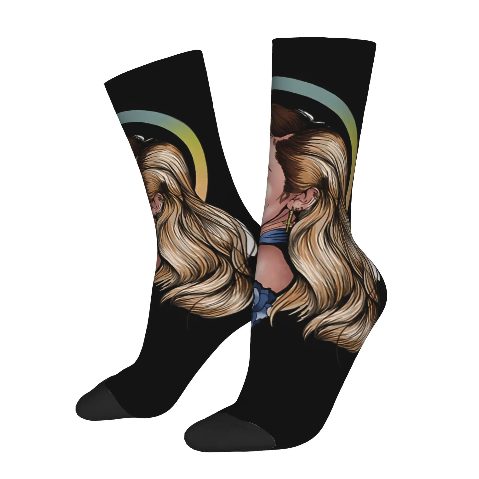 1 Pair Hip Hop Retro Gradient Halo Blonde Lady Blue Rose Crazy Men's Sock M-Miley And Cyrus Harajuku Pattern Printed Funny Sock