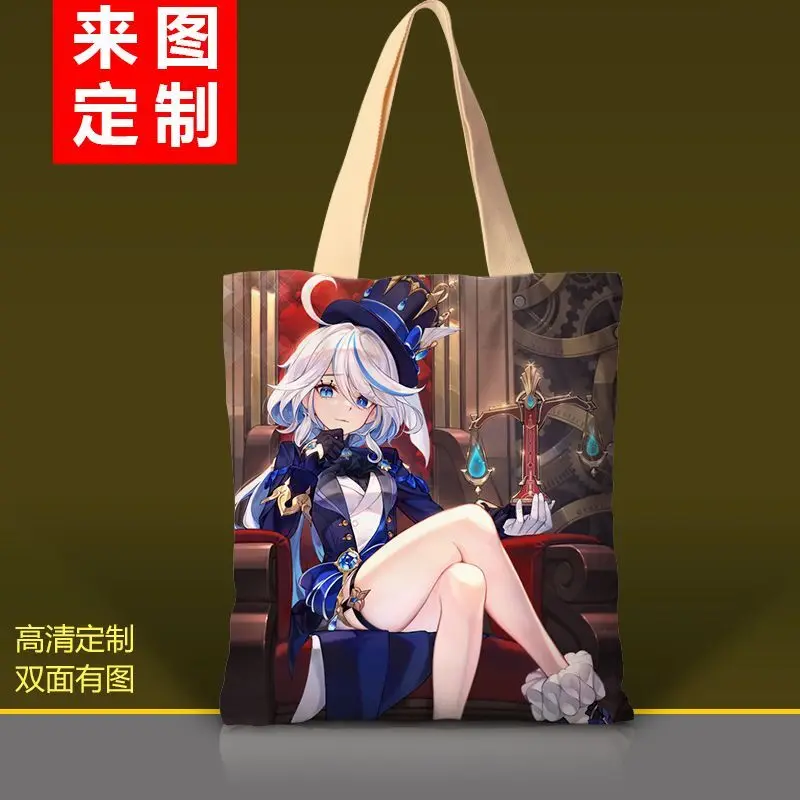 Genshin Impact Anime 2D Funina Character Canvas Single Shoulder Handheld Student Backpack Tote Bag Ani