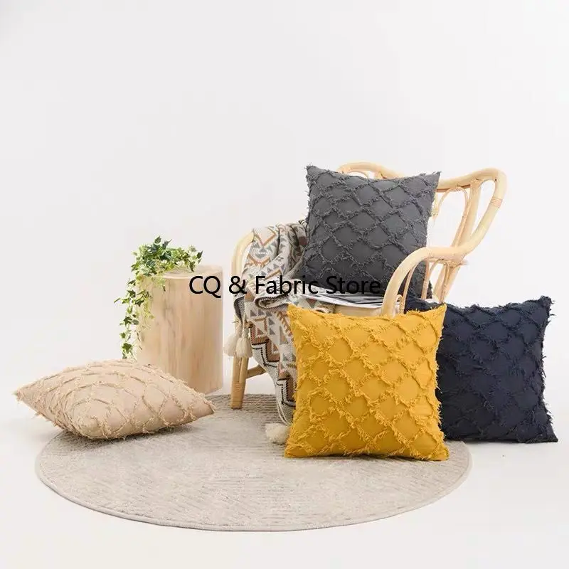 New Nordic Style Cotton And Linen Jacquard Cut Flower Tassel Fabric For Pillow Home Decoration DIY Tissue By The Meter