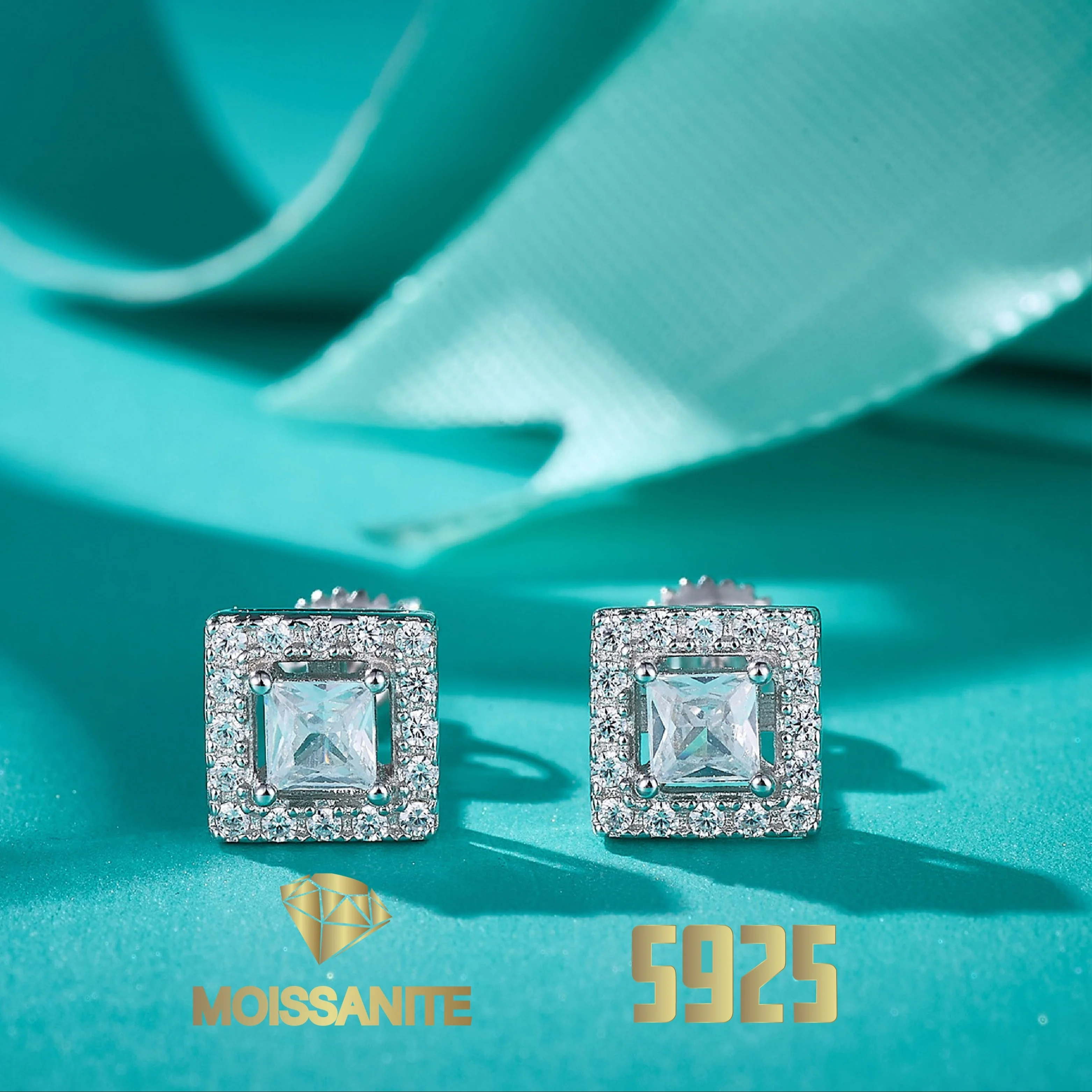 

Moissanite Earring Princess Cut Paved Full Diamond Hollow Design Elegant Woman's Earrings with Gra Certificate