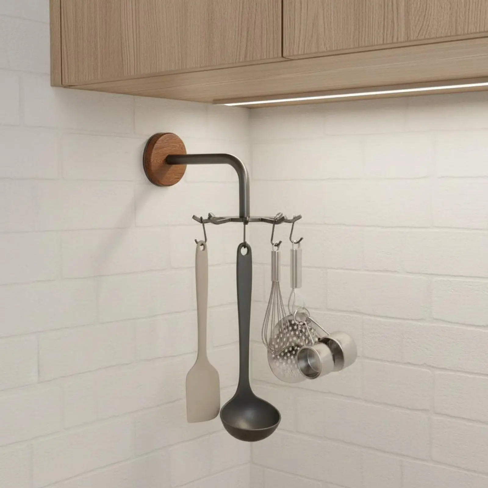 Kitchen Storage Shelf Wall Mounted Floating Rack Hanger Adjustable Hooks Organizer for Cooking Tools