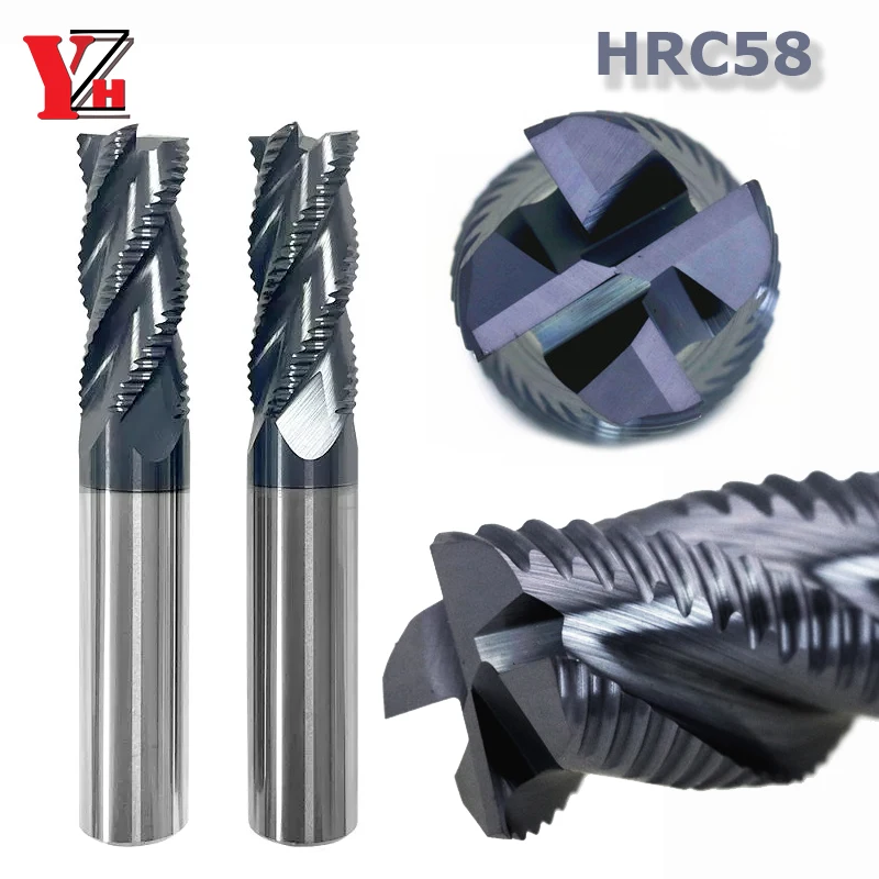 HRC58 Carbide Roughing End Mill 4 Flute CNC Bit For Steel Metal Roughing Machining 4mm 5mm 6mm 8mm 10mm 12mm 14mm 16mm 18mm 20mm