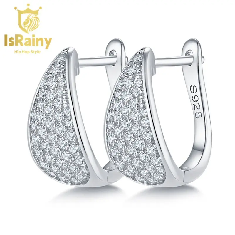 

IsRainy Hip Hop Rock 100% 925 Sterling Silver Real GRA Moissanites Full Diamonds Gemstones Hoop Earrings Fine Jewelry Wholesale