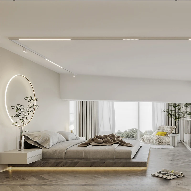 Modern Magnetic Track Lights LED Ceiling Lamp Rail Magnetic Light Fixture APP Smart System Adjustable Grille Spotlight