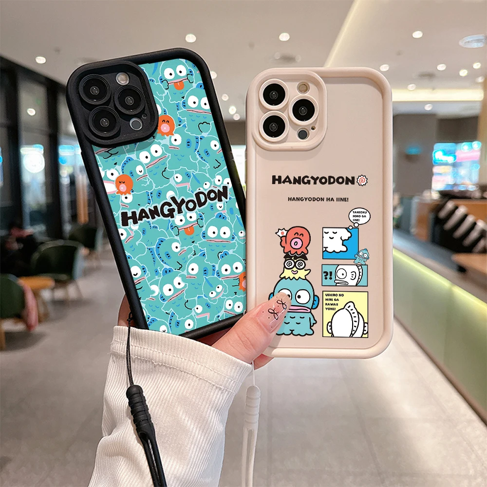 Sanrio Cute  Hangyodon Kawaii Phone Case For Xiaomi Redmi 9A 10 12 12C K30 K40 K50 Note 10 11 12 13 Pro 5G Cover With Hand Strap