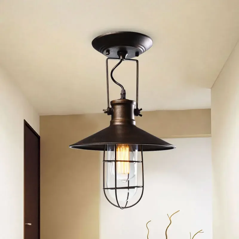 

HUU Village Ceiling Lights American Country Style Corridor Balcony Loft Lamp Iron Spray Painting Process Glass Lamp Shade