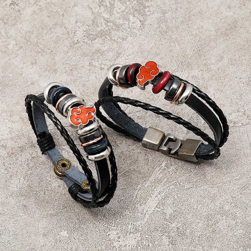 Hot Sale Anime Red Cloud Bracelets Cosplay Akatsuki Organization Sign Men Fashion Bangle For Fans Jewelry Leather Bracelet Gift