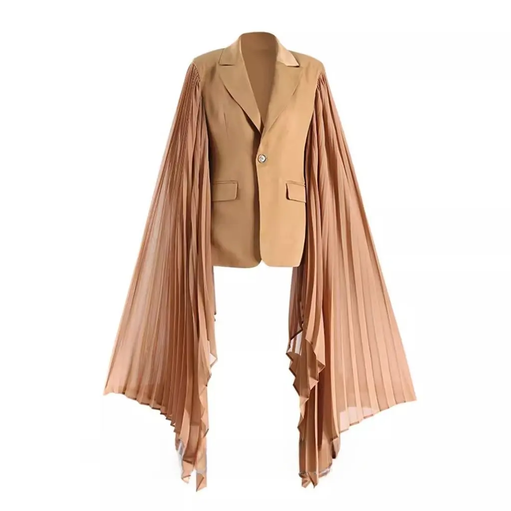 

Women's Niche Design Pleated Super Wide Loose Lotus Sleeve Suit Jacket Spring Fashionable Casual Outerwear