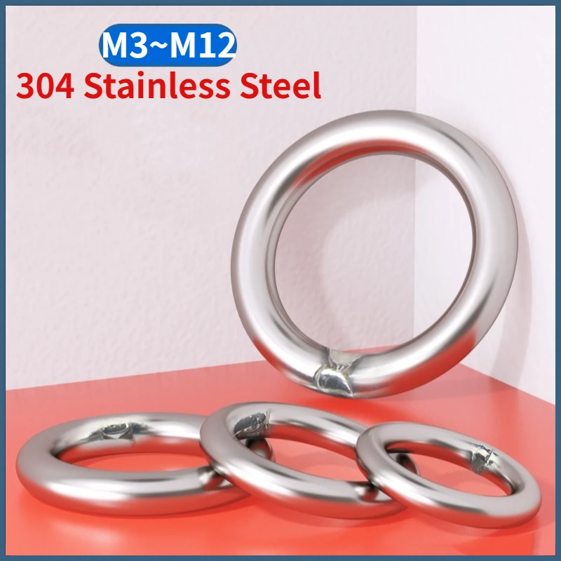 M3 M4 M5 M6 M8 M10 M12 304 Stainless Steel Circle Rings Solid Welded O Ring Pet Pull Ring Fishing Net Pull Round Rings Hanger