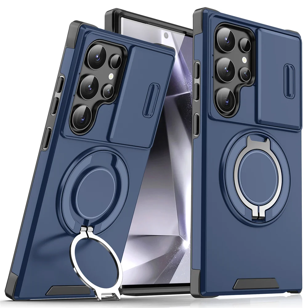 Etui na telefon z przesuwaną osłoną aparatu, magnetycznym stojakiem, do Samsunga S26 S25 Edge S24 S23 Plus S21 S22 Ultra FE A54 A15 A05 A05S
