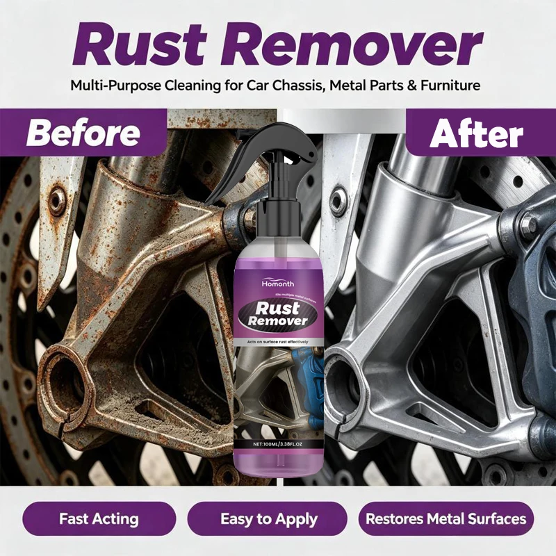 Car Rust Remover Spray Safe for Auto Paint Metal Surface Treatment for Chassis, Wheels, Tools Prevents Corrosion Degreaser