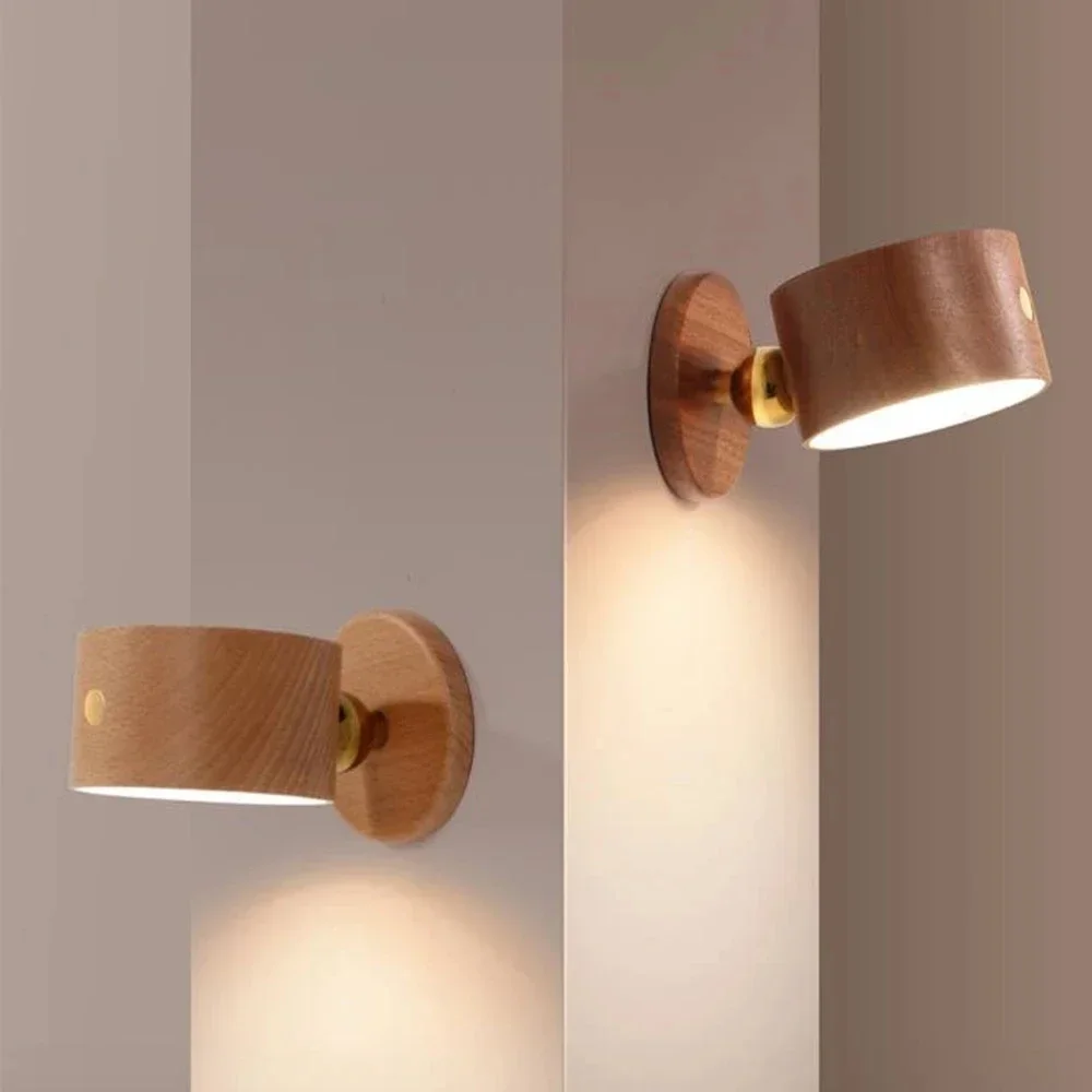 Simple Wooden LED Reading Eye Protection Dimming Light Rechargeable 360 ° Rotating Magnetic Ball Adjustable Touch Light