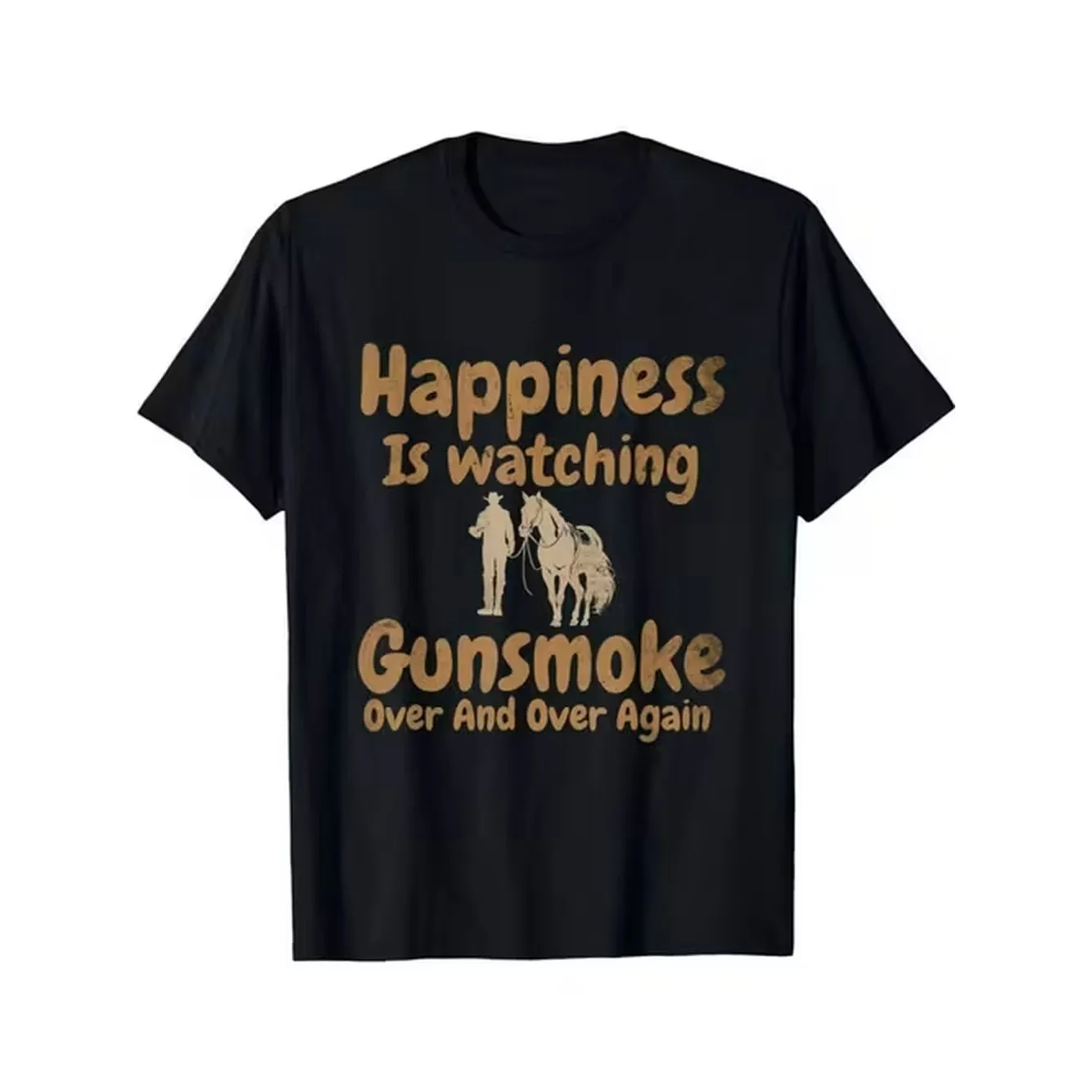 Mens Plus Size Vintage Graphic T Shirt Watching Again Retro Cowboy And Horse Illustration Fabric Casual Crew Neck Tee For Lovers