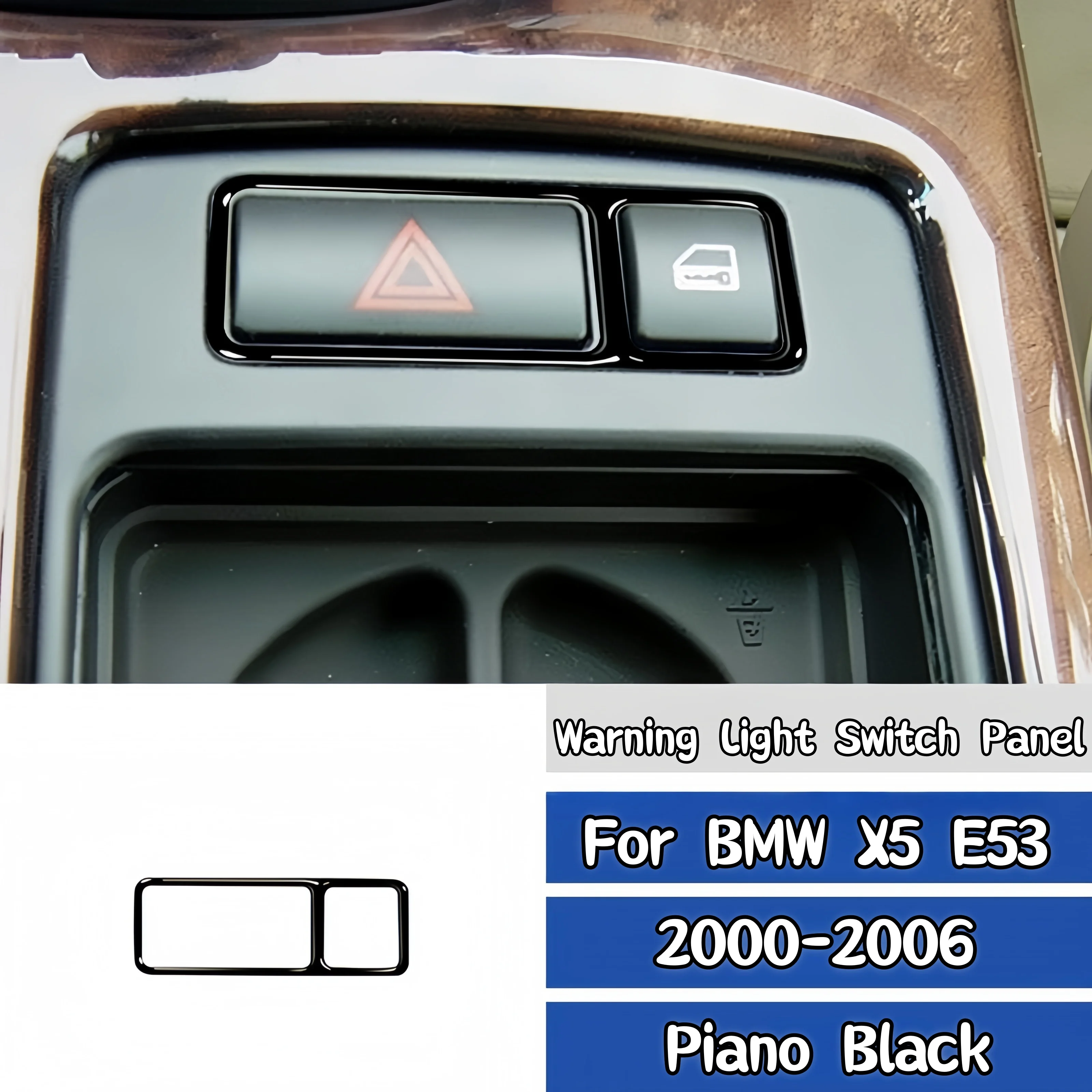 For BMW X5 E53 2000-2006 Piano Black Car Emergency Warning Light Switch Panel Trim Cover Decoration Sticker Interior Accessories