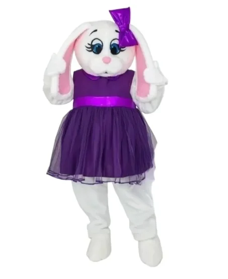 

New Adult Hare Purple Dress Easter White Bunny Rabbit Mascot Costume Plush Christmas Fancy Dress Halloween Mascot Costume