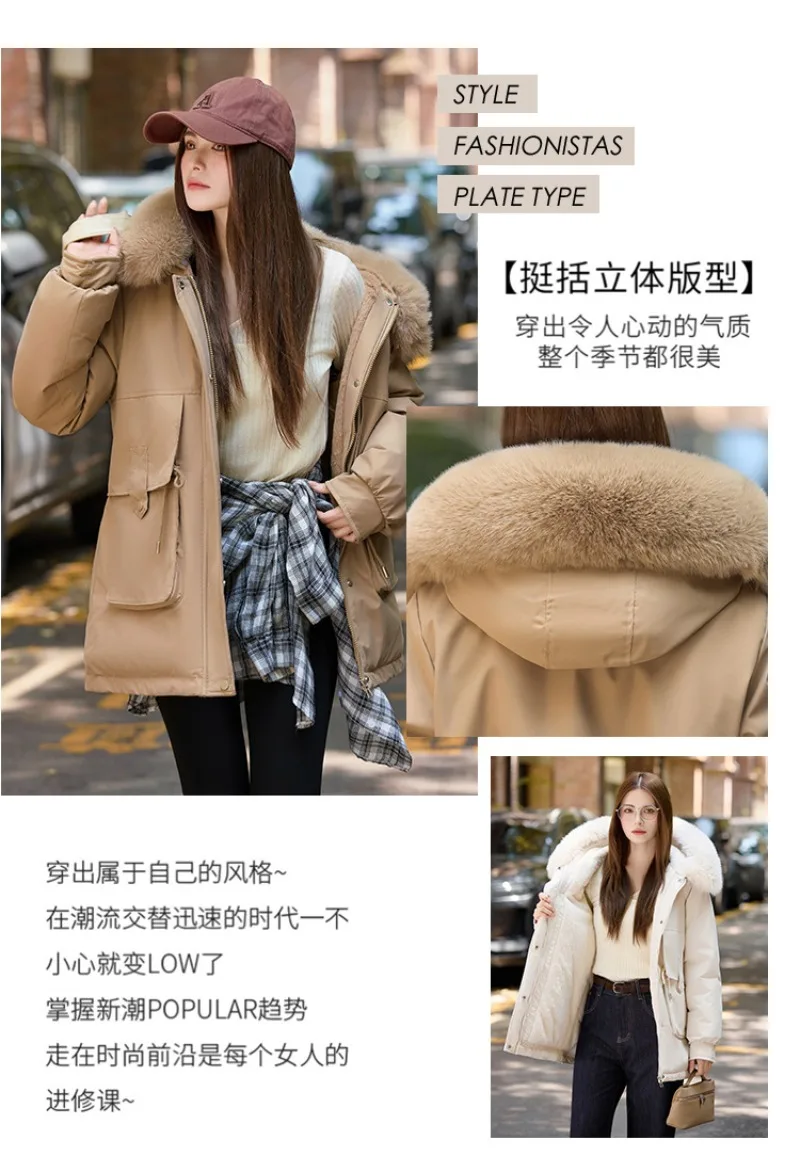 2026 Winter Jacket New Women Parka Clothes Mid Length Coat Wool Liner Hooded Jacket Fur Collar Thick Warm Snow Wear Padded Parka