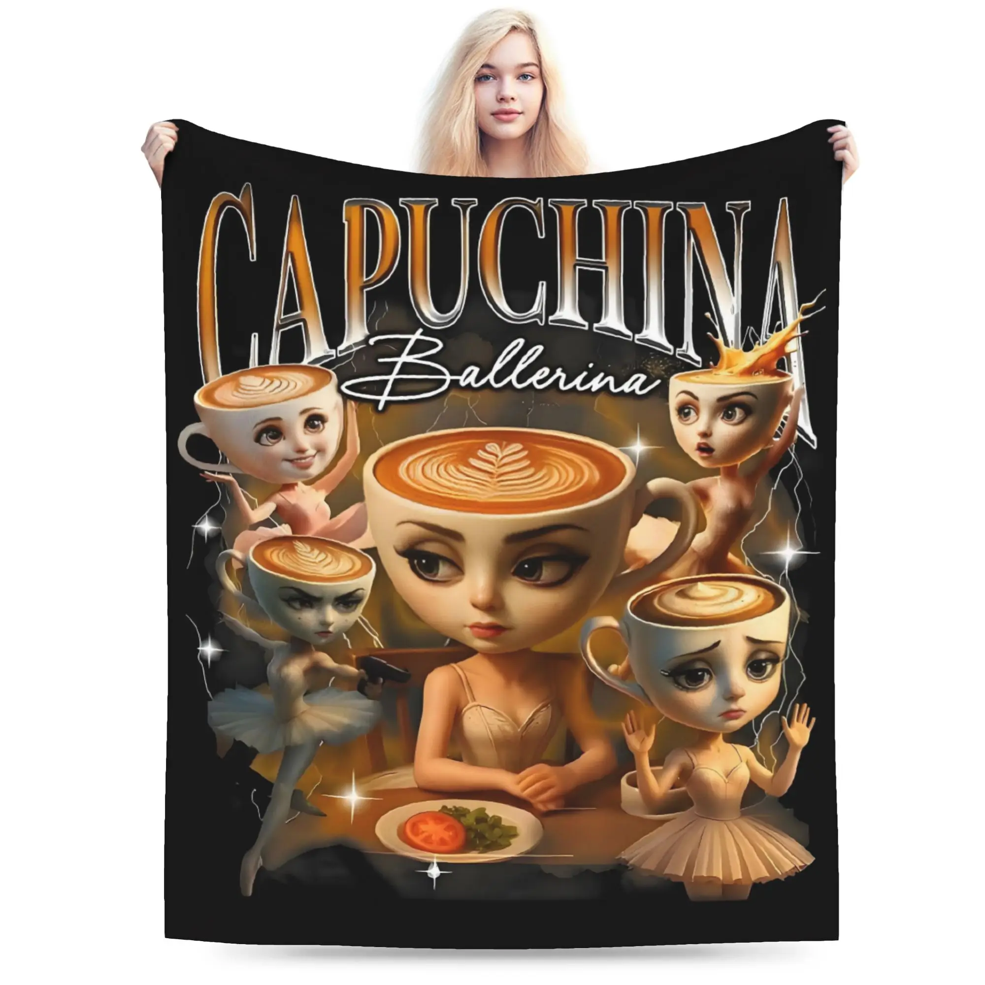 Custom Capuchina Ballerina Uchina  Blankets Warm Flannel Italian Meme  Throw Blanket for Bedding Couch Quilt