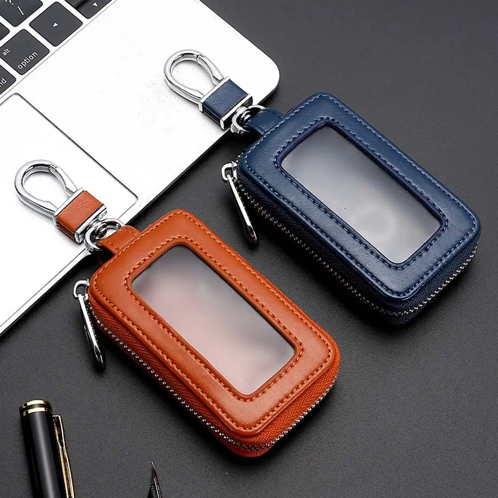

PU Leather Keychain With Keyring Transparent Window Car Organizer Car Key Case Car Key Holder Zipper Key Bag Auto Key Case
