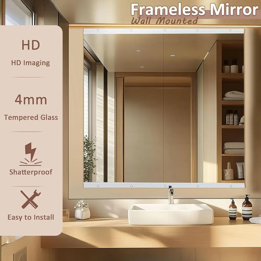 مرايا حائط زجاجية بدون إطار مقاس 48 × 24 بوصة لصالة الألعاب الرياضية المنزلية واليوجا والرقص والحمام #2