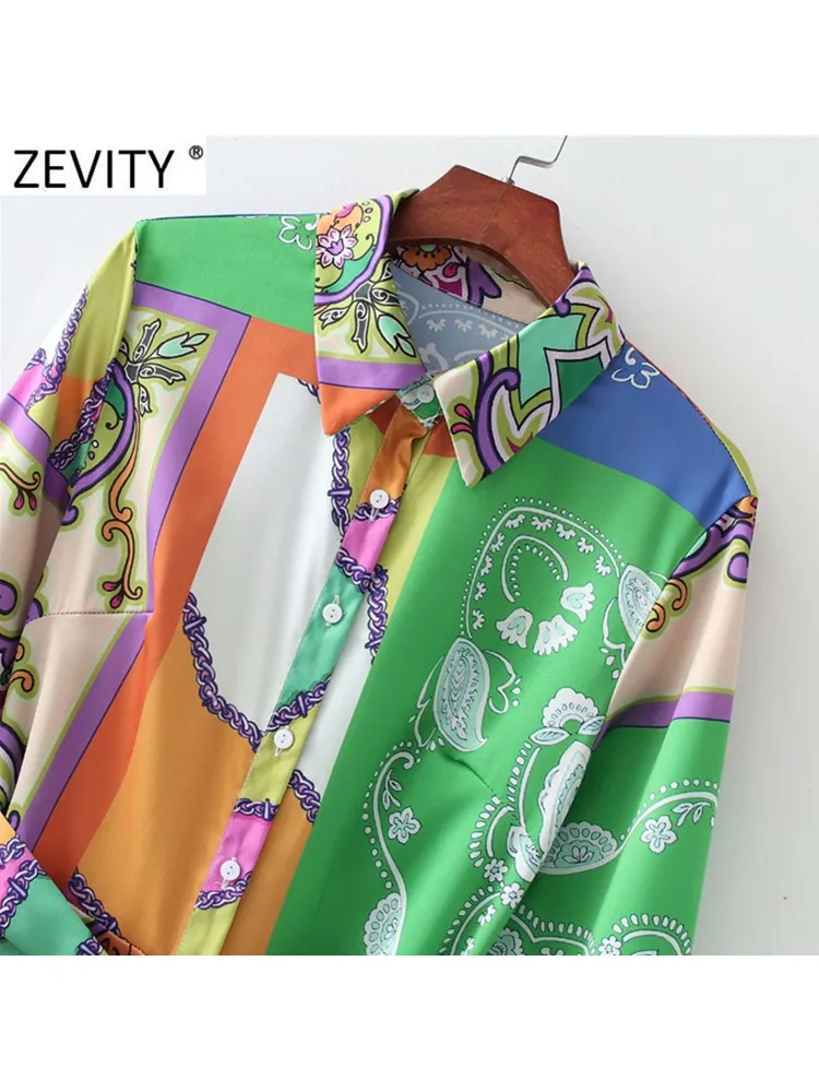 ZEVITY Women Fashion Cloth Patchwork Irregular Print Sashes Midi Shirt Dress Ladies Single Breasted A Line Kimono Vestido DS8791