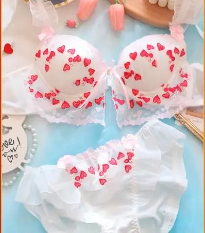 

Japanese simple sweet romantic embroidered girl sweet Kawaii lolita bra and panty set pure desire thin gather white lingerie