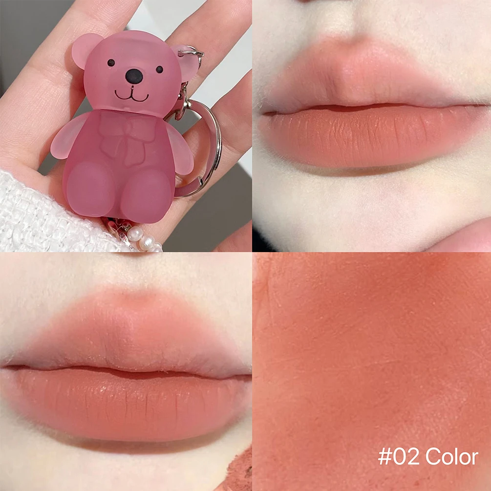 ART VALUE Cute Bear Liquid Lipstick Keychain Matte Nude Sexy Red Lipgloss Lasting Non-stick Cup Lipstick Makeup Lip Stain Tint