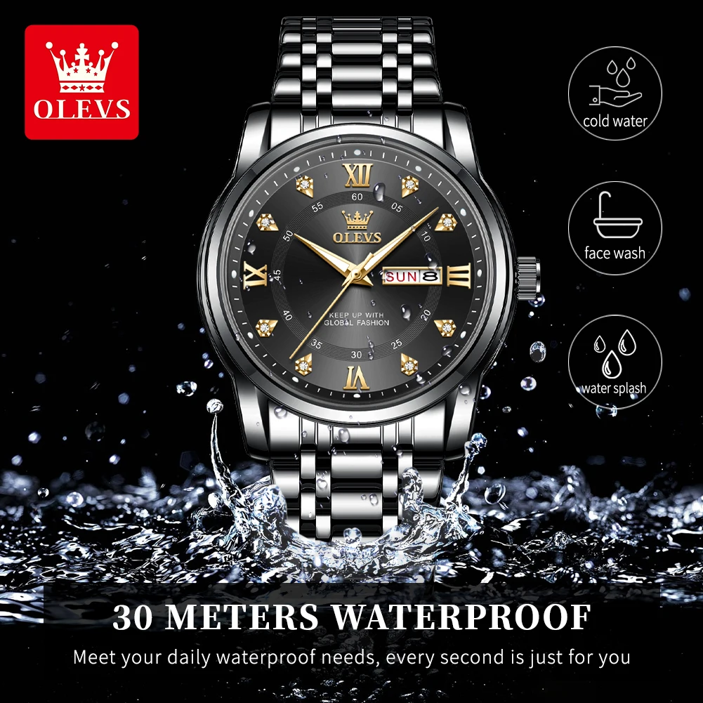 OLEVS 5513 Men\'s Watches Original Quartz Waterproof Luminous Watch for Man Stainless Steel Dual Calendar Display Relogios Mascul