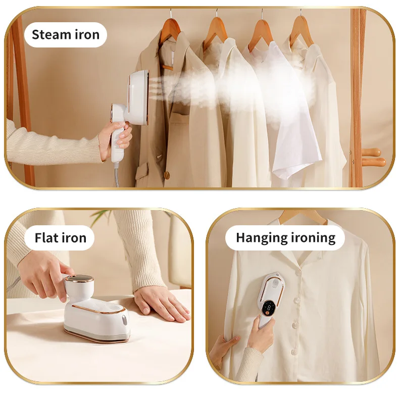 Handheld Steam Iron Foldable Garment Steamer 1200W Power Portable 3 Speed Steamer LCD Display Touch Screen Rotary Electric Iron