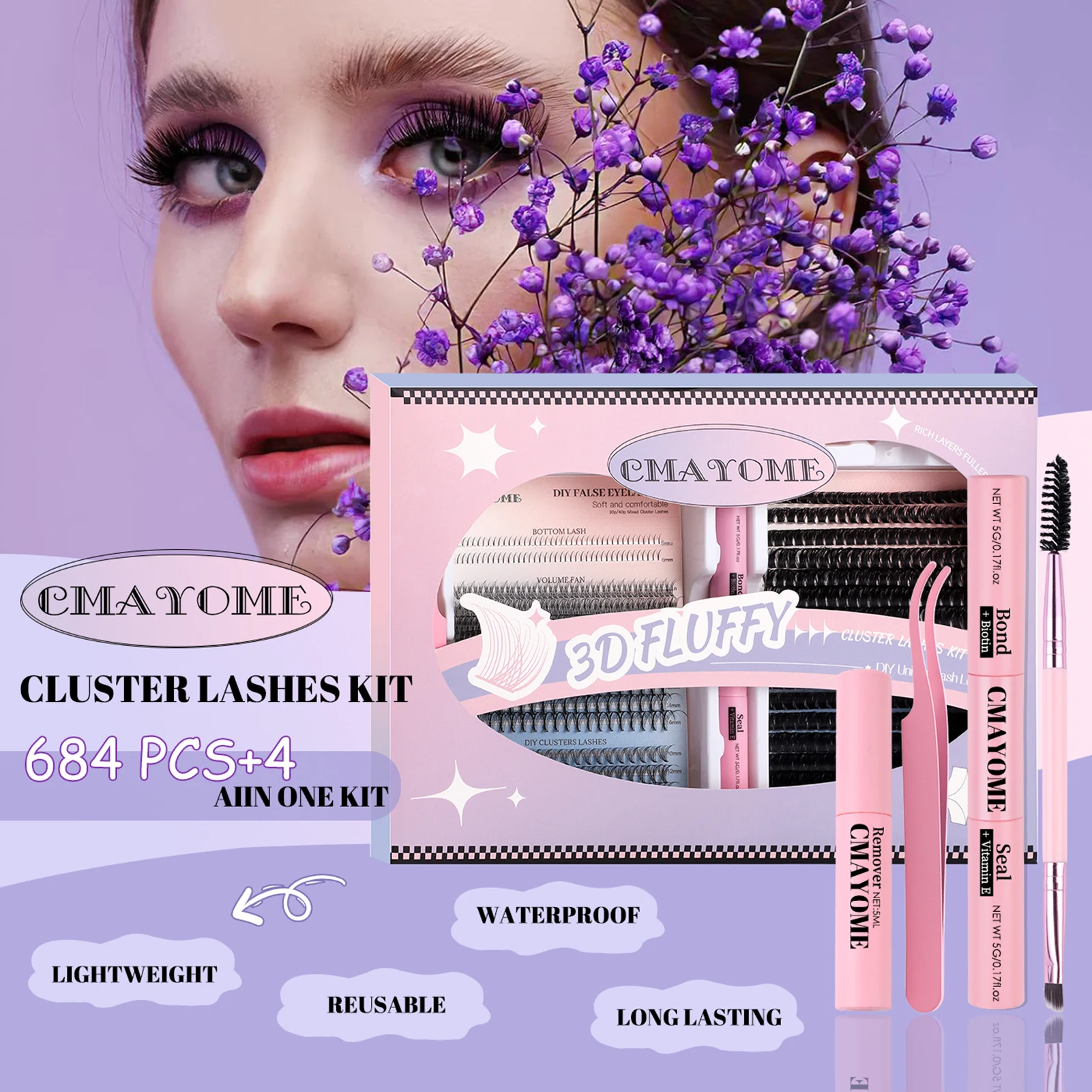 DIY Eyelash Extension Kit With Lower Eyelashes Set Dramatic Thick Individual Lashes 5-16mm Lash Clusters with Bond & Seal Set