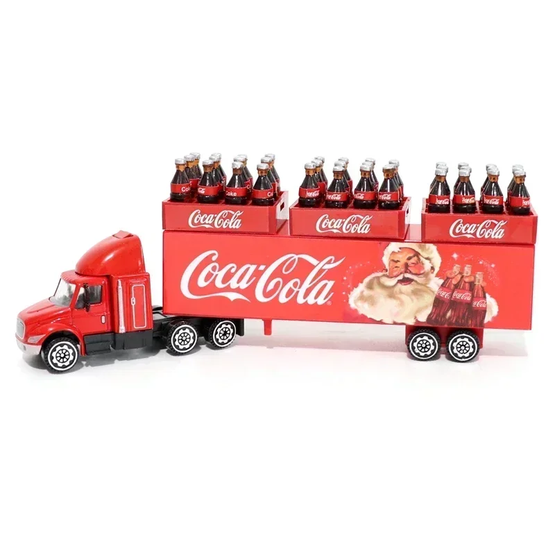 Kersttruck Red Bottled Beverage Delivery Truck Van Santa Claus Edition Transporter Truck Container Truck Model Toy Collection