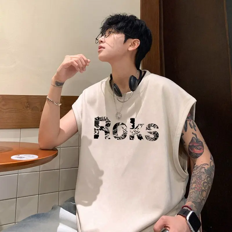 

2024 Retro Suede Couple Sleeveless Vest T-Shirt Men's Trendy American Street Sports Waistcoat Cut Sleeve Couple men clothing