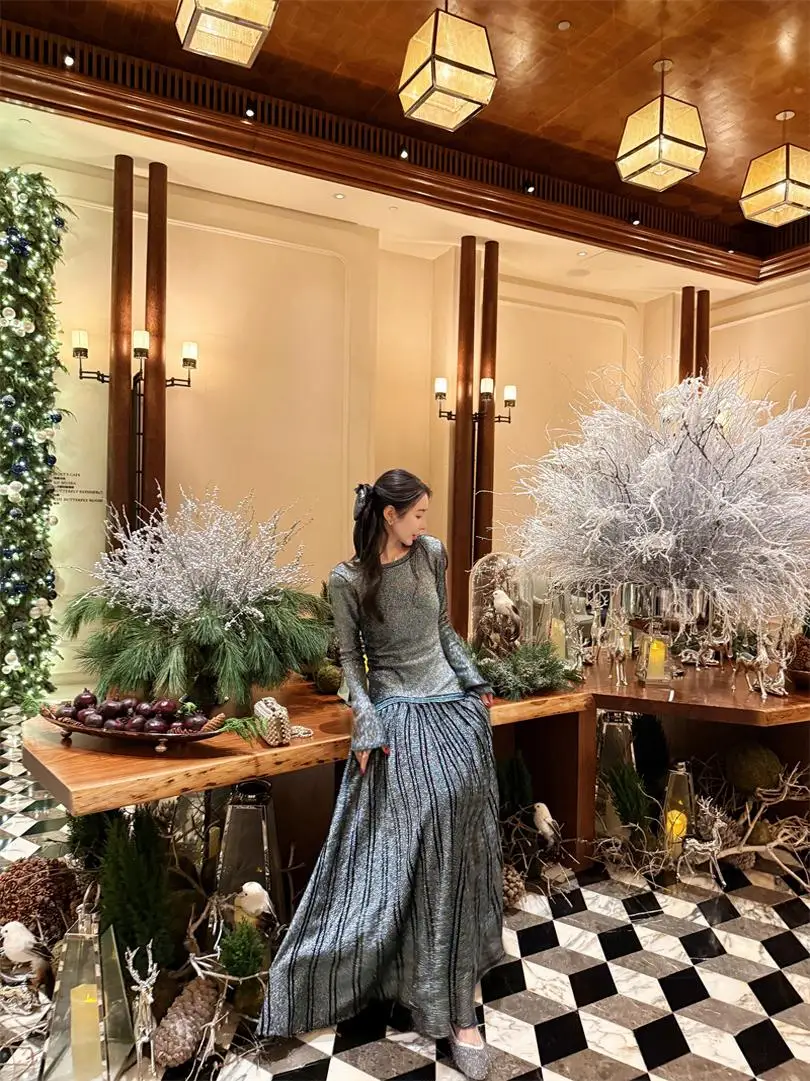 

Женское платье Nothing Nine Mermaid Long Sleeve Dr Sparkling Diamond, Зима 2024, из других материалов, 100% модное женское платье