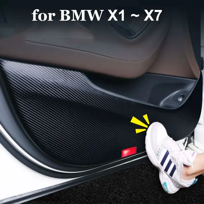 

4PCS For BMW X1 X3 X5 X6 X7 2025 2024 2023 2022 2021 2020 2018 Leather Carbon Fiber Sticker Door Anti Kick Cover Protection Mat