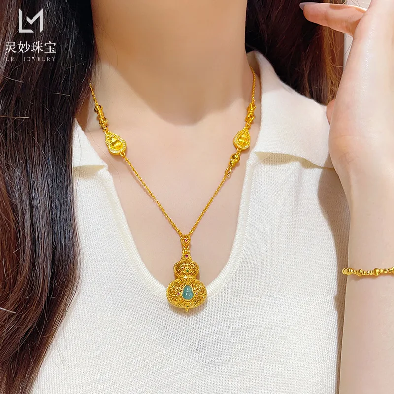 9999 24-каратное настоящее золото, магазин одинакового стиля, женское золотое ожерелье, Хотан, нефритовая тыква, подарок подруге, роскошные ювелирные изделия