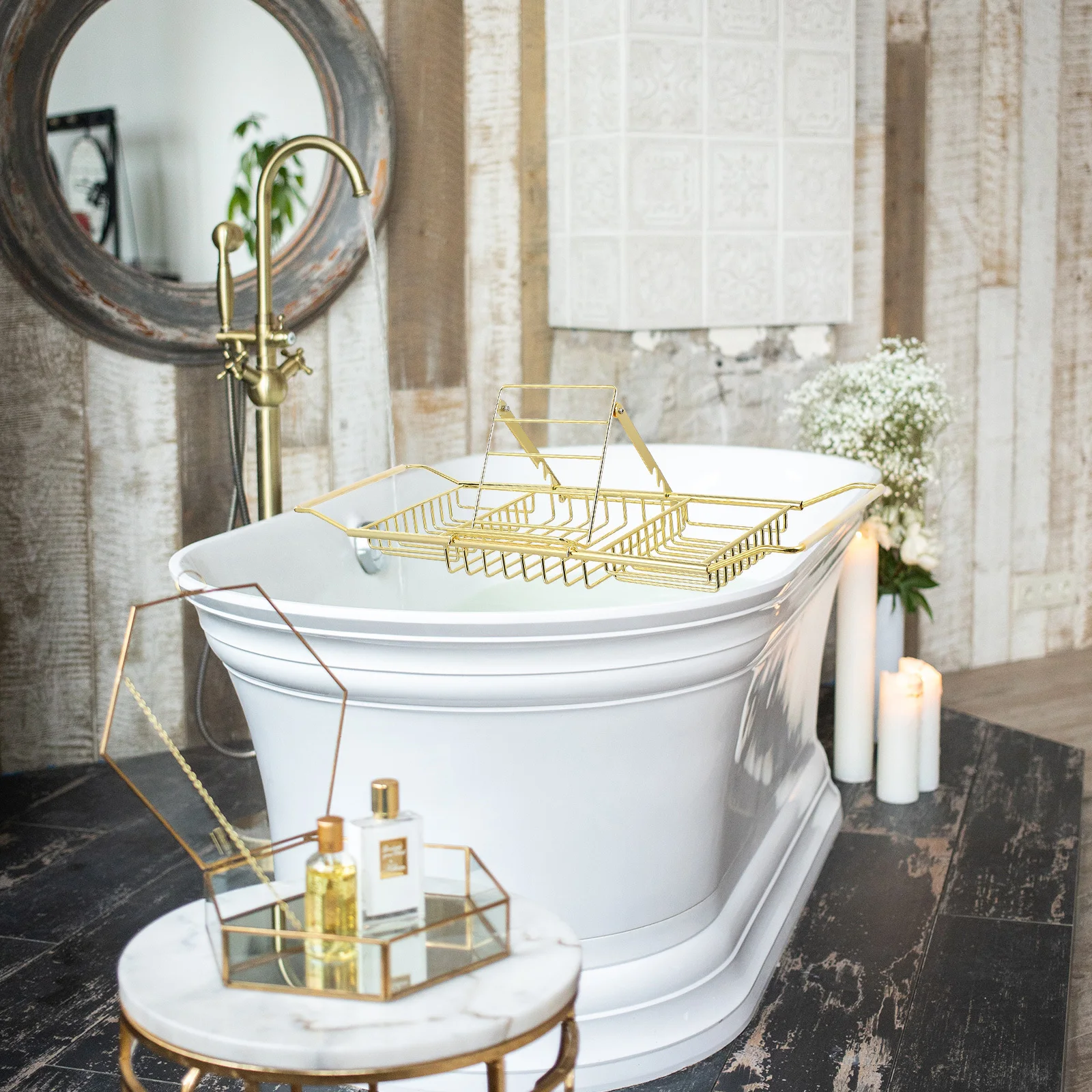 

1Pcs Bathtub Storage Rack Adjustable Retractable Shelf Nonslip Phone Tablet Holder Book Wine Stand Bathroom Bracket Bath Tub