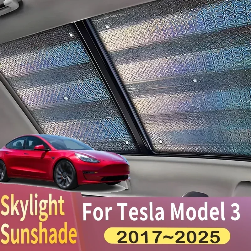 Sunroof Sunshade Suitable For Tesla Model 3 2017~2025 2022 2023 2024 Car Panoramic Roof 2x Heat Shield Window Sunshade Anti-UV