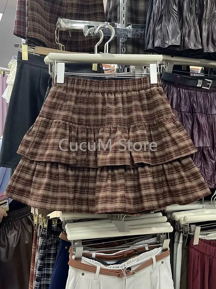 Japanese Y2k Cute Ruffled Plaid Skirt Punk Rock Subculture Cake Skirts Japanese Preppy Style Casual Summer 2024 Women Skirts