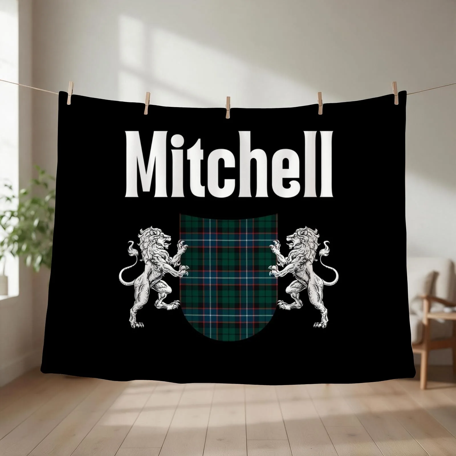 Mitchell Clan Scottish Name Coat Of Arms Tartan Throw Blanket Thins Furry Retros Sofa Blankets