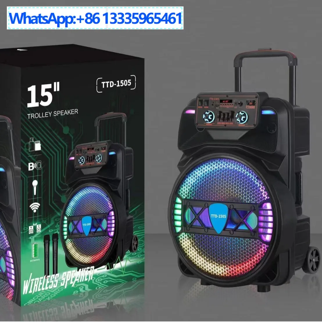 

15-дюймовый уличный Bluetooth-динамик SX-1505, мобильная рулевая тяга, кадриль, большой объем, двойной микрофон, караоке-аудио
